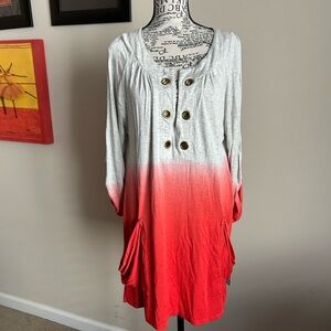 Women's Gray and Red Button-Front Tunic
